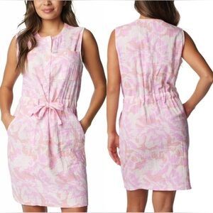 Columbia Holly Hideaway dress women's L Pink  floral Breezy Belt Spring New